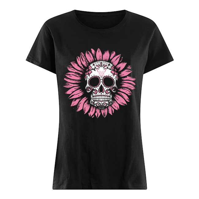 Sunflower Sugar Skull Breast Cancer Awareness Classic Women's T-shirt