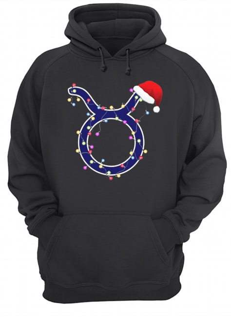 Taurus Zodiac Sign In Christmas Lights And Santa’s Hat T-Shirt Unisex Hoodie