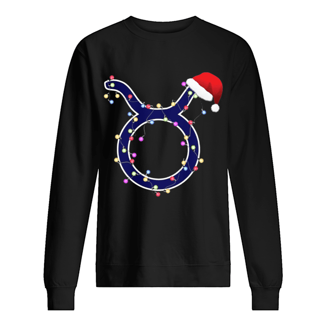 Taurus Zodiac Sign In Christmas Lights And Santa’s Hat T-Shirt Unisex Sweatshirt