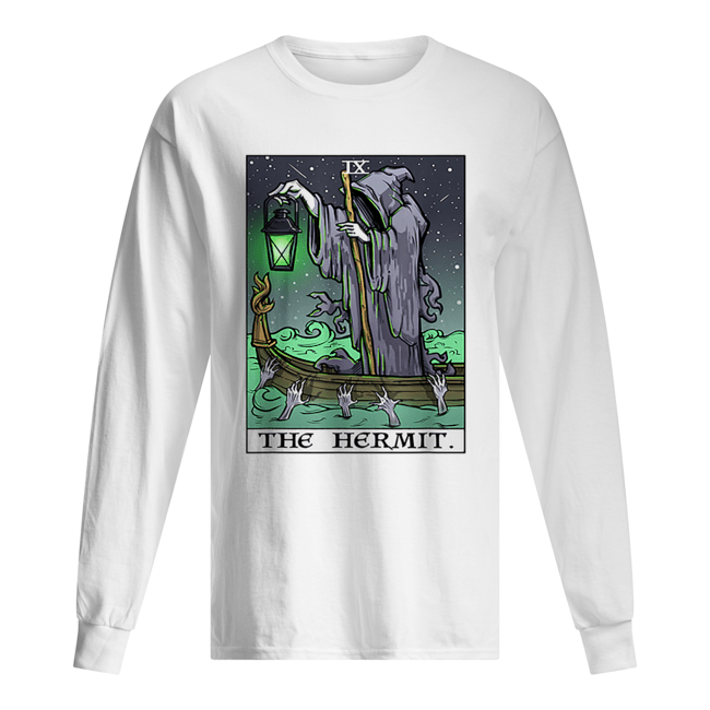 The Hermit Tarot Card Gothic Halloween Grim Reaper Goth Gift Long Sleeved T-shirt 