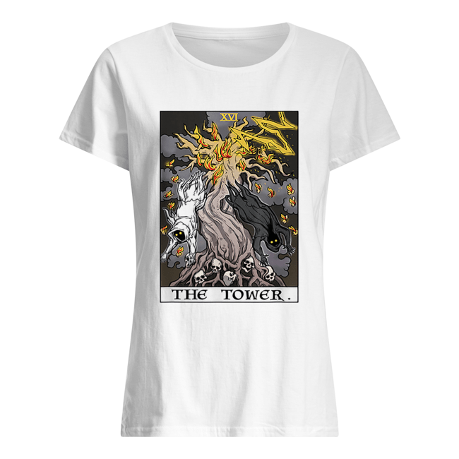 The Tower Tarot Card Halloween Tree of Life Goth Witch Gift Classic Women's T-shirt