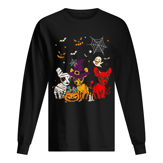 Three Chihuahuas Funny Halloween Gift For Women Long Sleeved T-shirt 