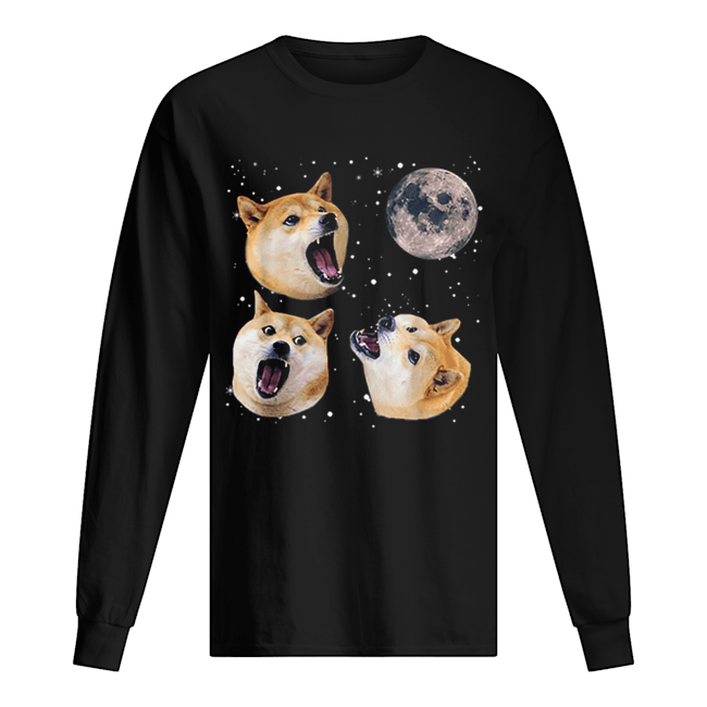 Three Doge Meme Night Howling at the Moon Christmas Long Sleeved T-shirt 