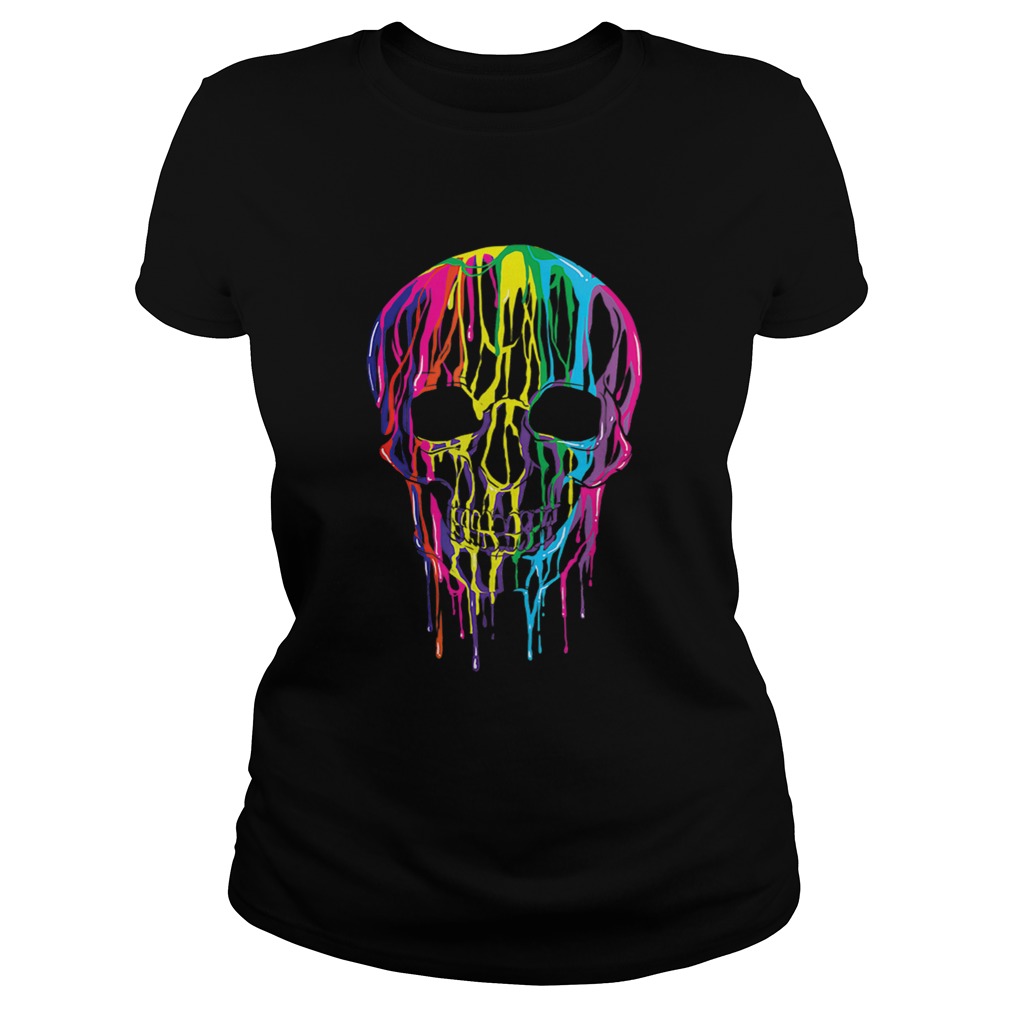 Top Colorful Melting Skull Halloween Kids Art Graphic Classic Ladies
