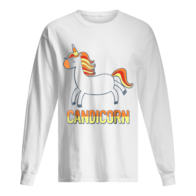 Top Cute Candicorn Halloween Candy Corn Unicorn Long Sleeved T-shirt 