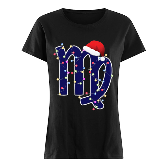 Virgo Zodiac Sign In Christmas Lights And Santa’s Hat T-Shirt Classic Women's T-shirt