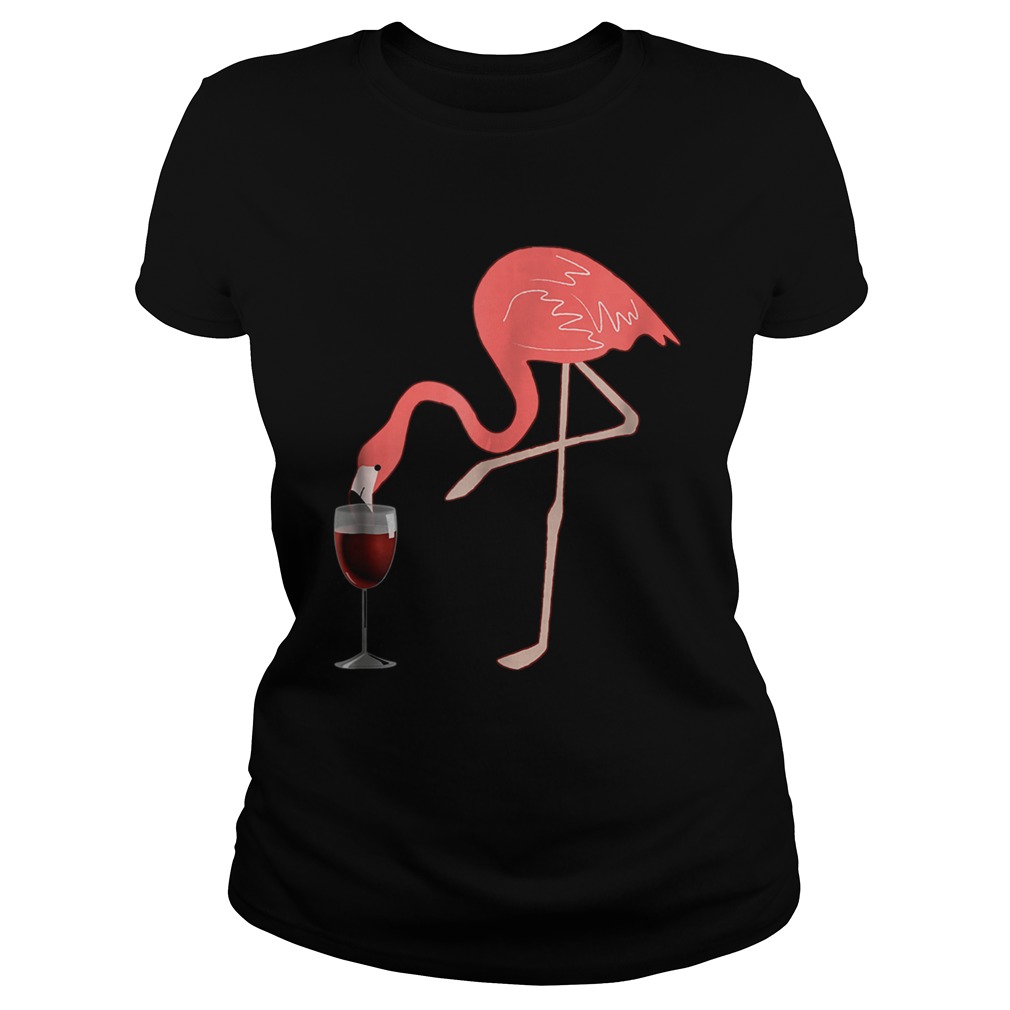 Wine Lovers Pink Flamingo Fun Party TShirt Classic Ladies
