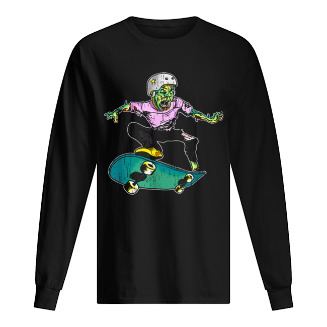 Zombie Teen Halloween Skateboarder Costume Kids Gift Long Sleeved T-shirt 