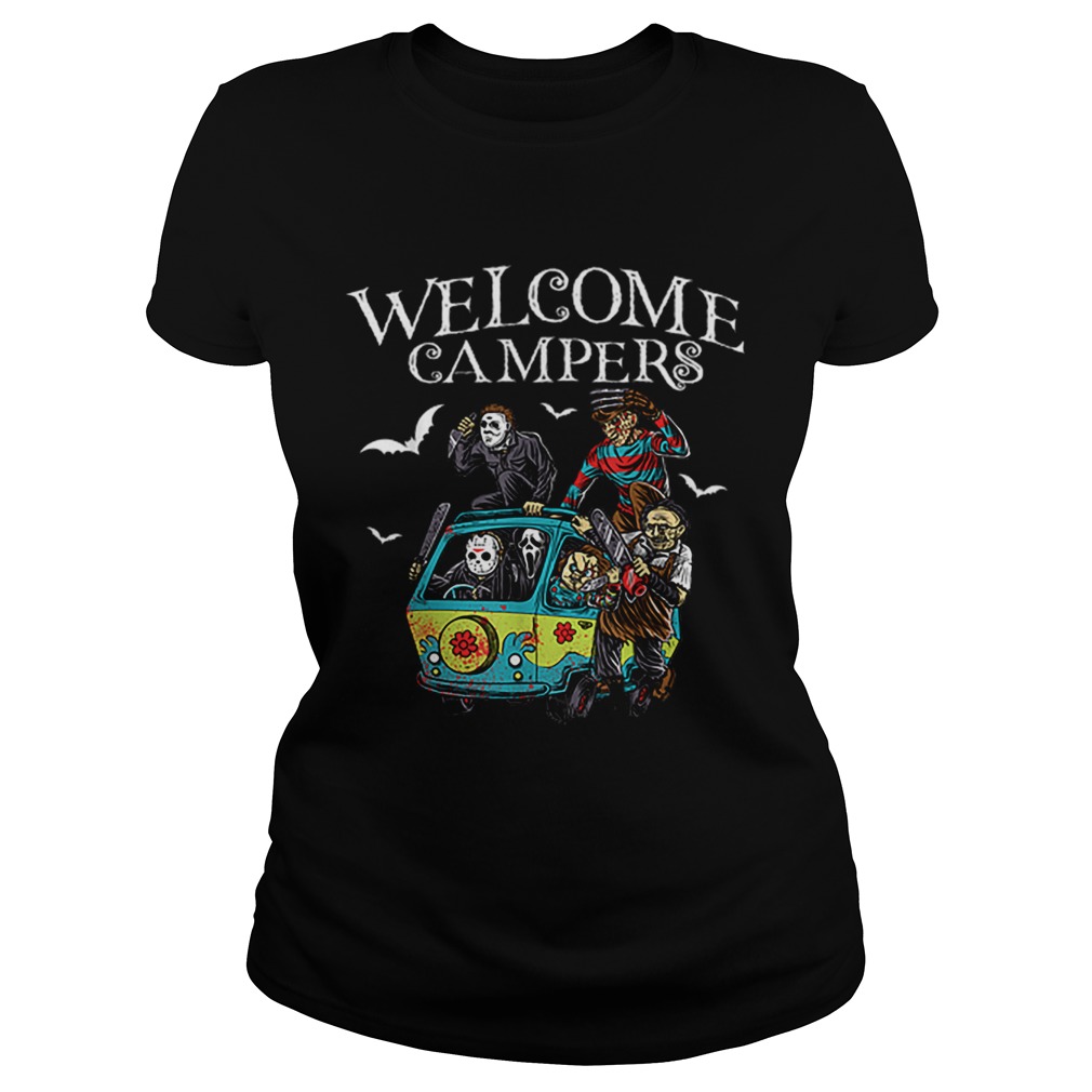 welcome campers funny camping 80s Horror Movie Classic Ladies