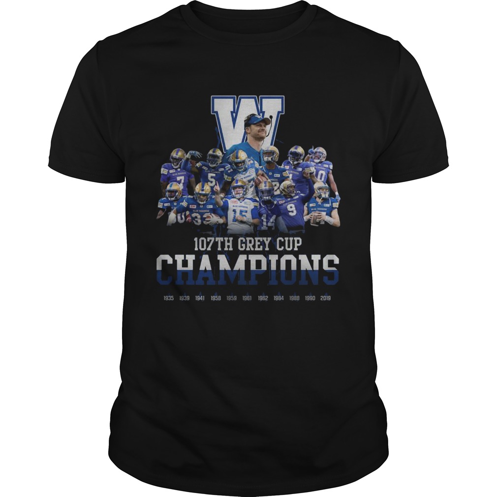 107th Grey Cup Blue Bombers Champions shirt