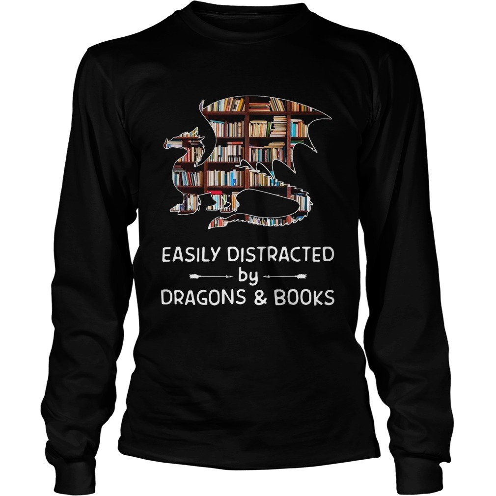 1572853729Dragon And Books Easily Distracted LongSleeve