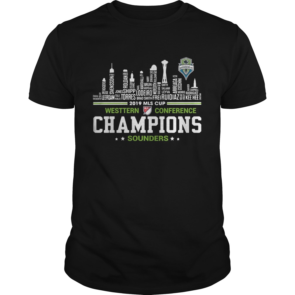2019 MLS Cup Western Conference Champions Sounders building shirt