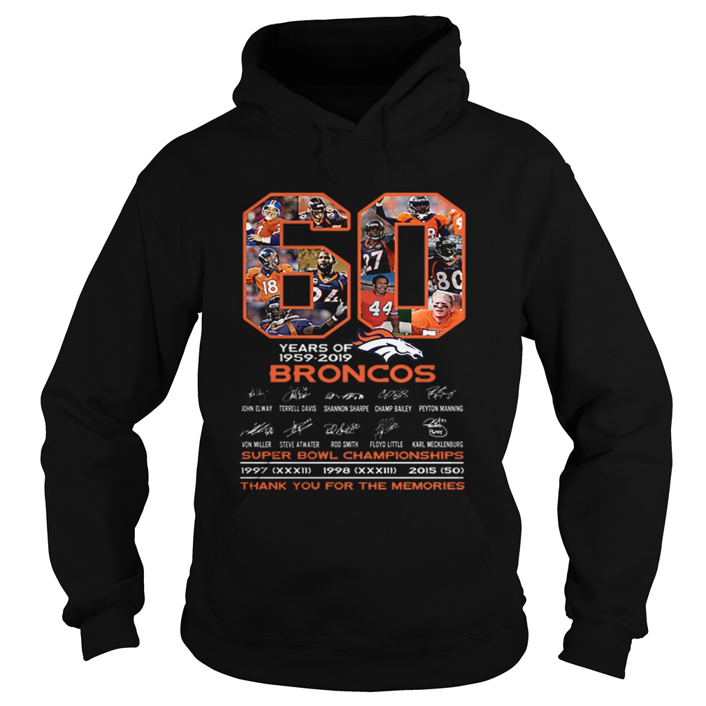 60 years of 19592019 Denver Broncos signatures Super Bowl Championships Hoodie