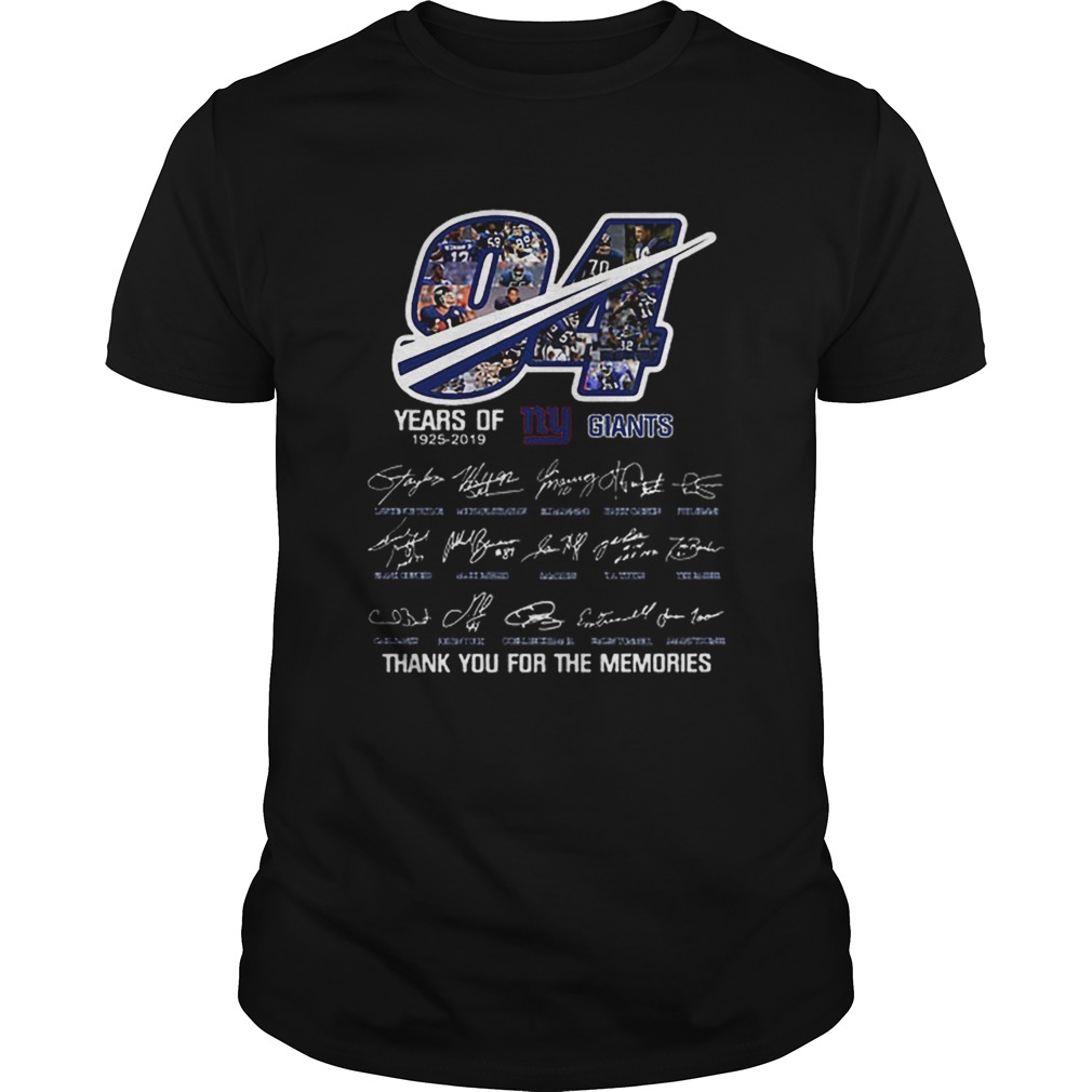 94 Years Of New York Giants 19252019 thank you for the memories shirt