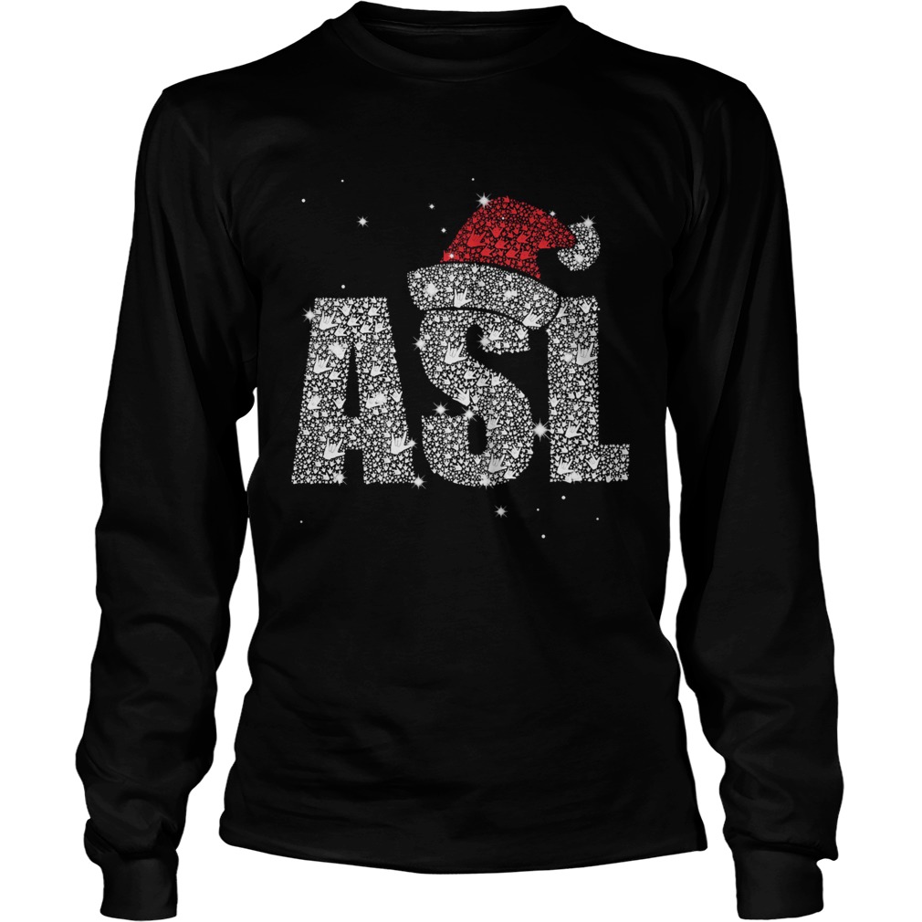 ASL American Sign Language Santa Hat Sparkle Christmas LongSleeve