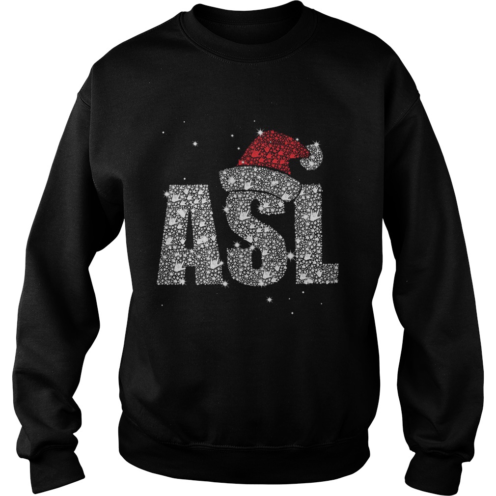 ASL American Sign Language Santa Hat Sparkle Christmas Sweatshirt