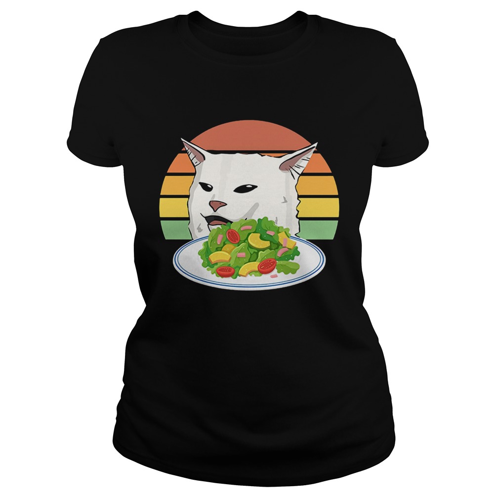 Angry women yelling at confused cat at dinner table meme Classic Ladies