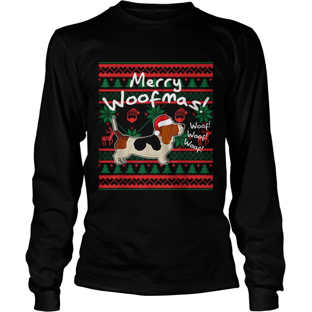 Basset Hound Dog Merry Woofmas Christmas Santa Dog LongSleeve