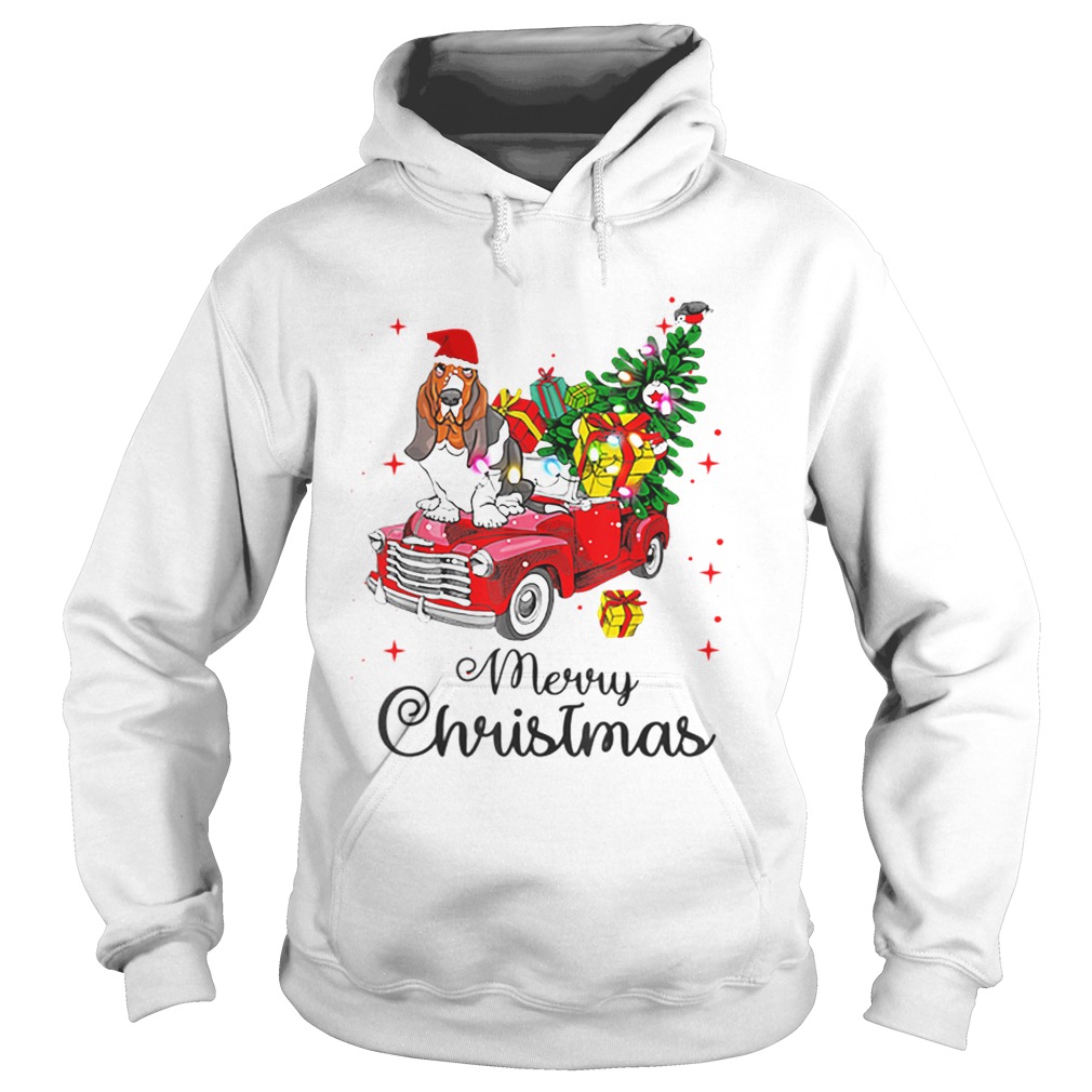 Basset Hound Ride Red Truck Christmas Pajama Hoodie