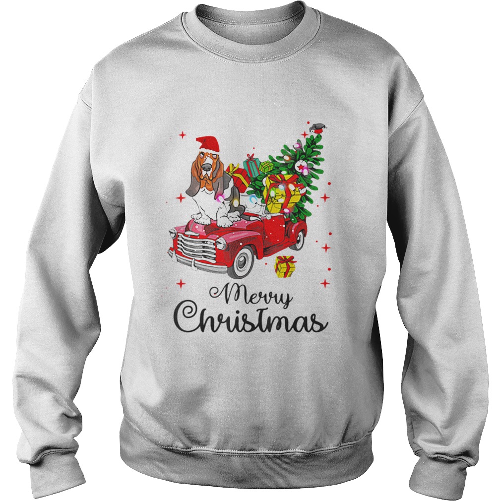 Basset Hound Ride Red Truck Christmas Pajama Sweatshirt