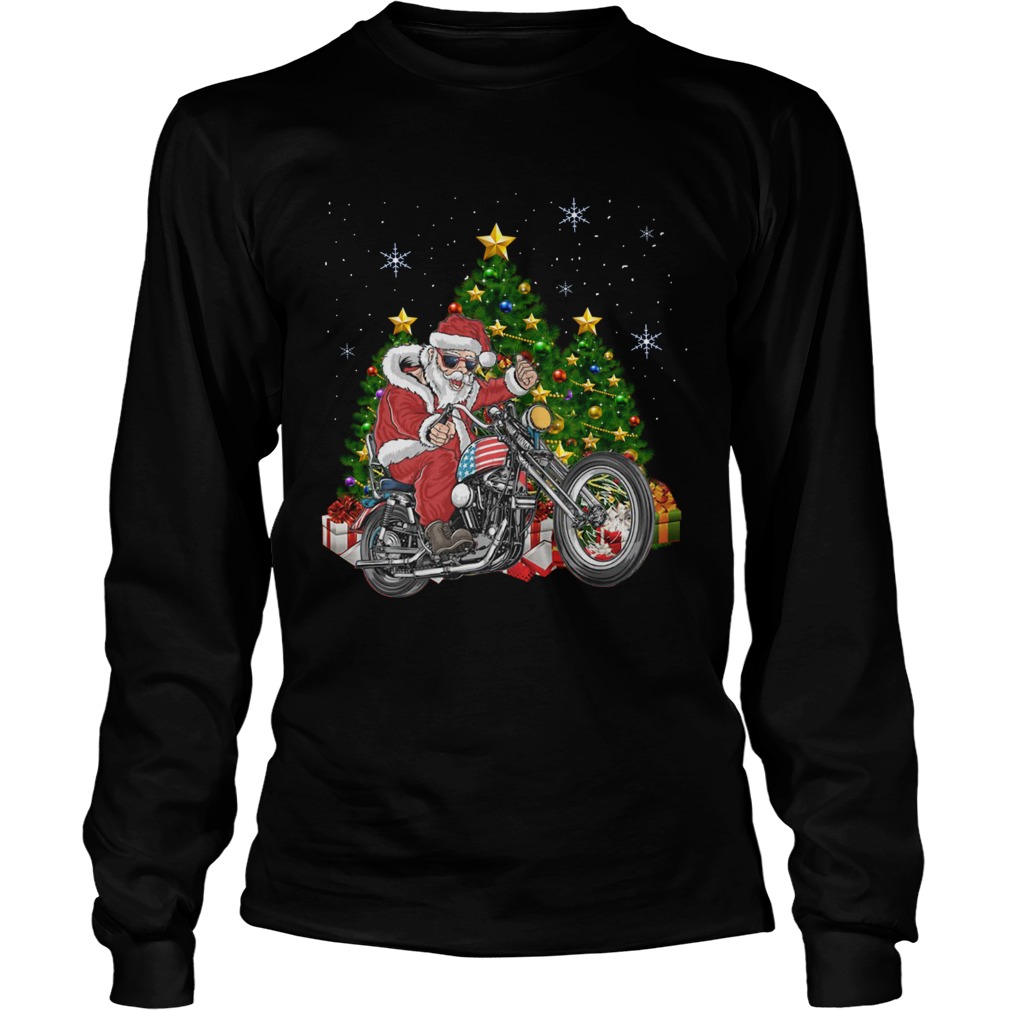Biker Santa Motorcycle Merry Christmas Tree LongSleeve