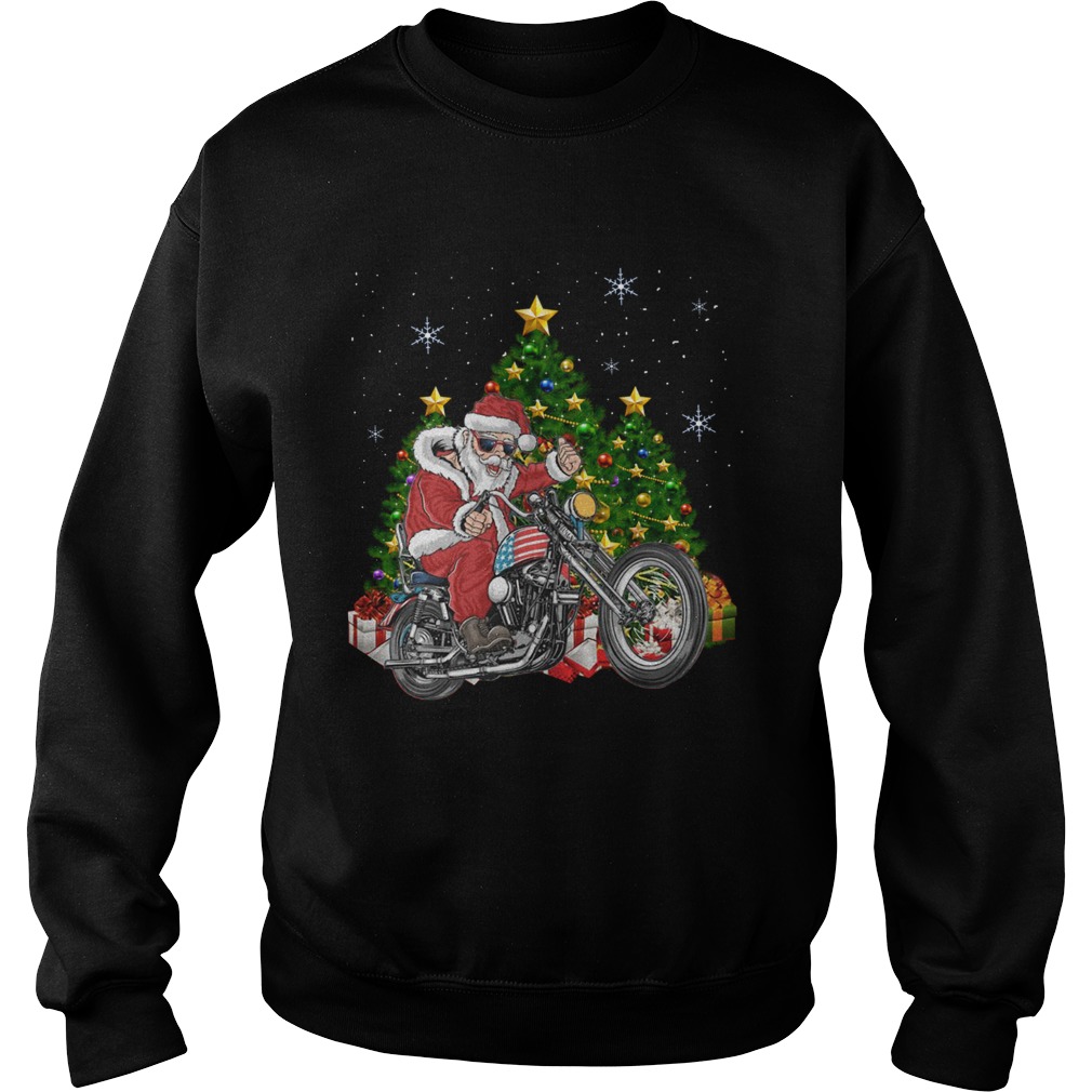 Biker Santa Motorcycle Merry Christmas Tree Sweatshirt