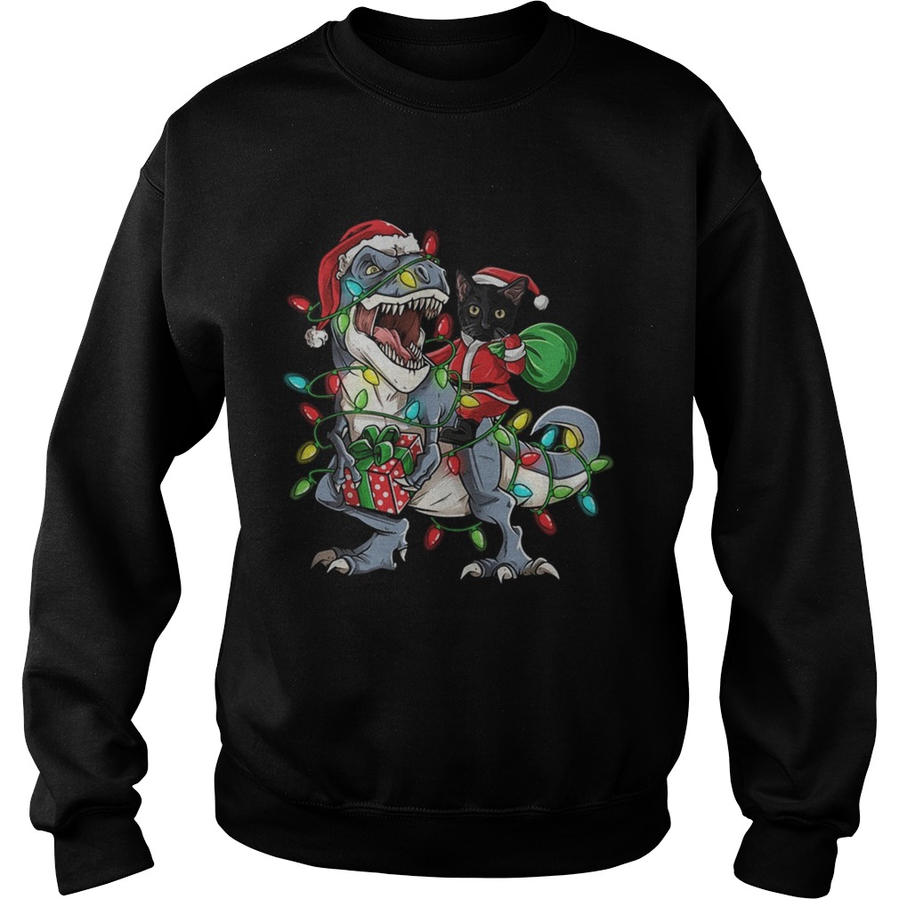 Black Cat Riding Trex Merry Christmas Sweatshirt