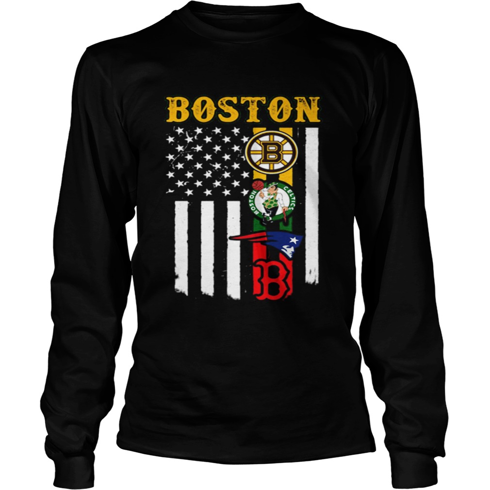 Boston New England Patriots Boston Celtics Bruins American Flag LongSleeve