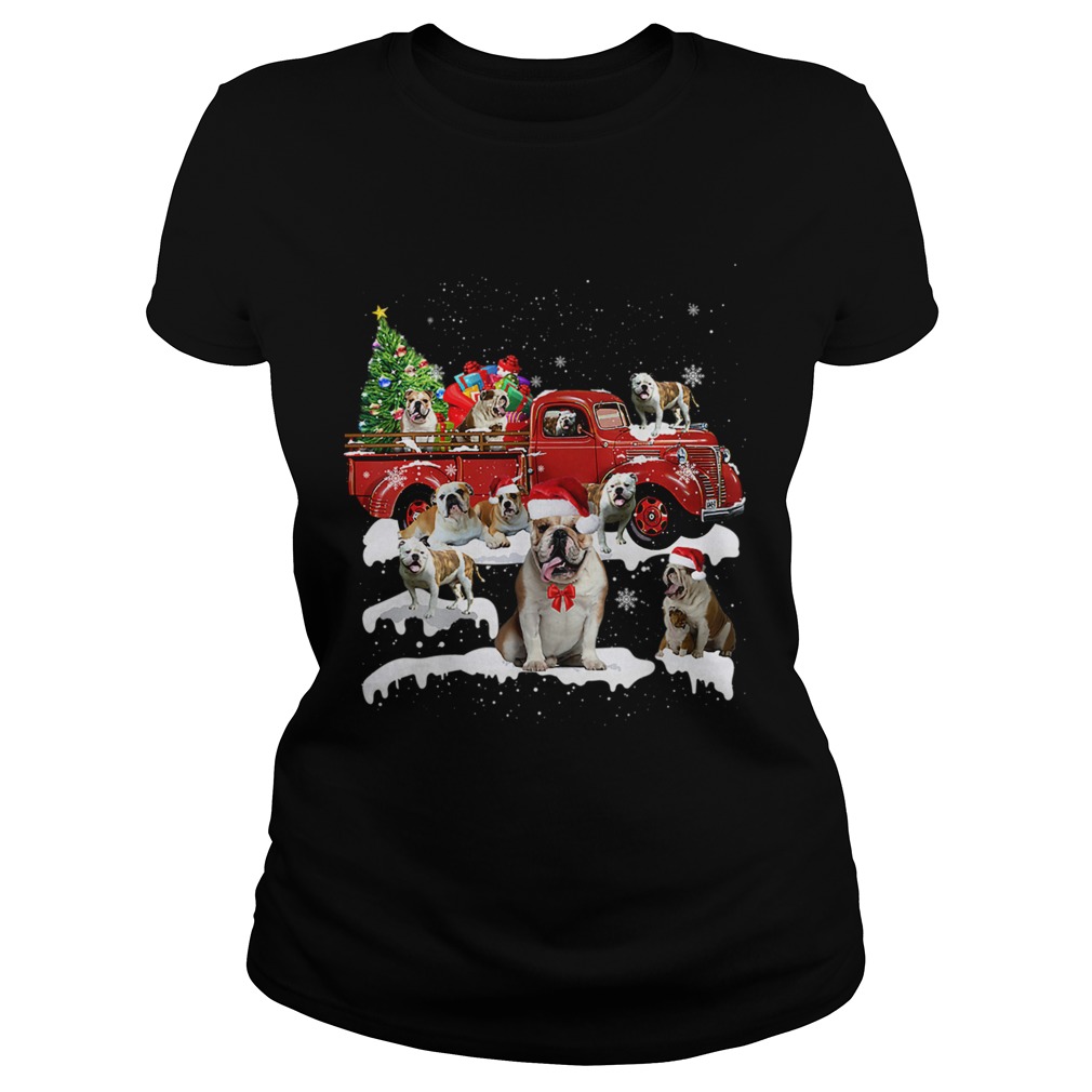 Bulldog Riding Red Truck Xmas Merry Christmas Classic Ladies
