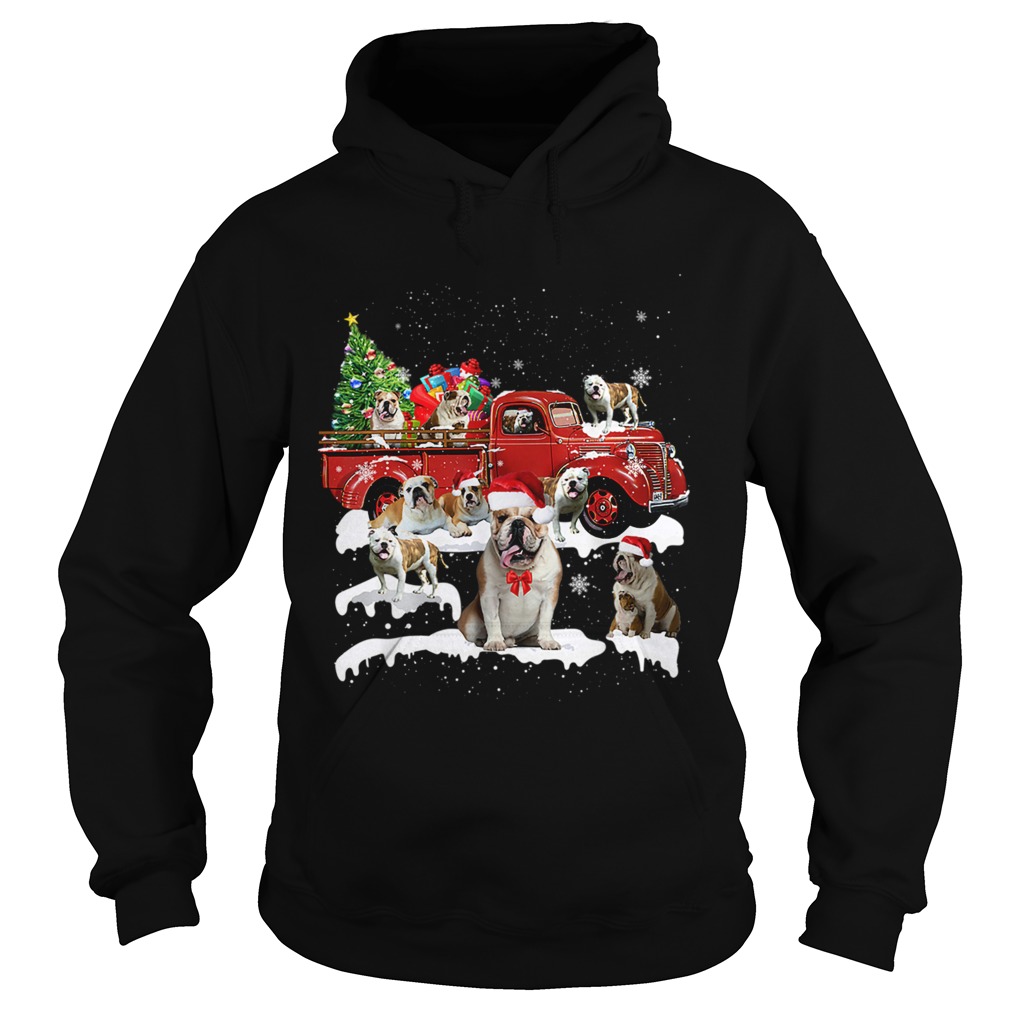 Bulldog Riding Red Truck Xmas Merry Christmas Hoodie