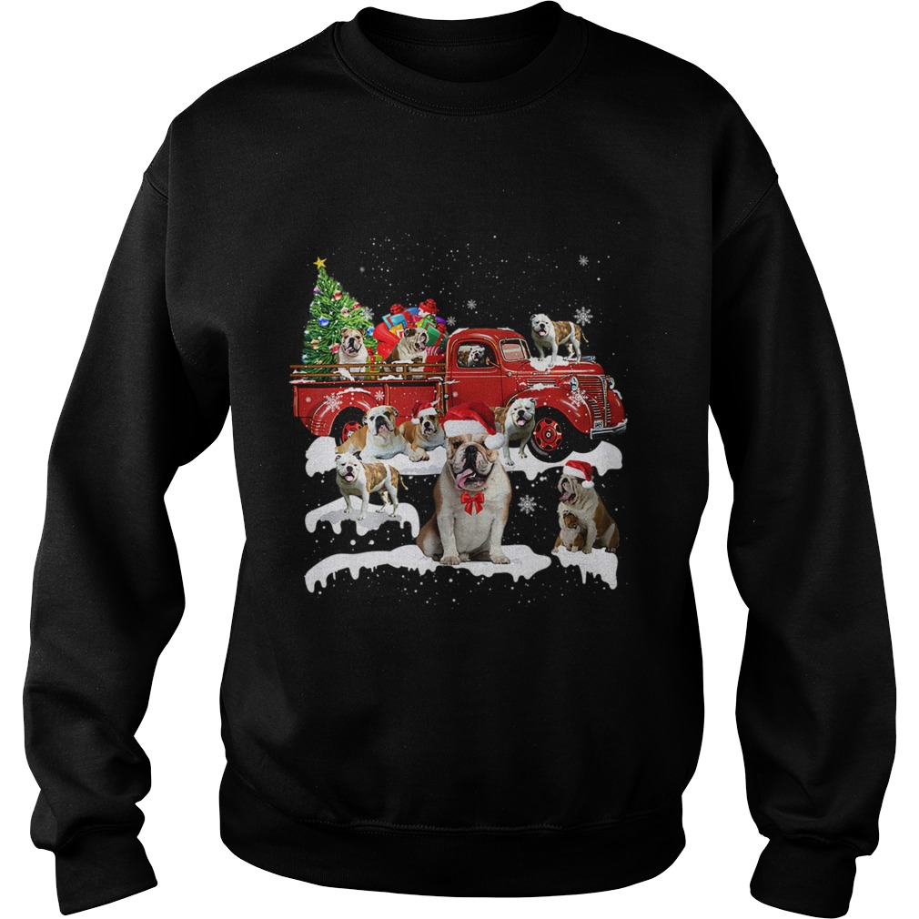 Bulldog Riding Red Truck Xmas Merry Christmas Sweatshirt