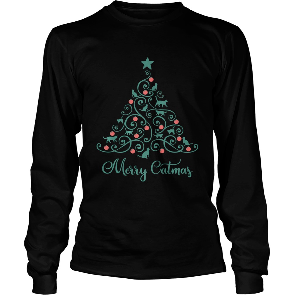 Cat Lover Christmas Gifts Merry Catmas Cats Christmas Tree LongSleeve
