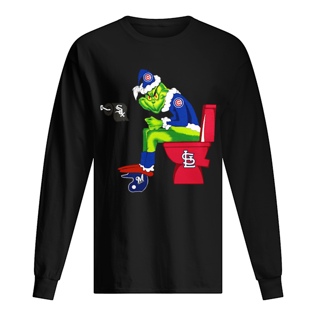 Chicago Cubs Grinch Santa Sitting St.Louis Cardinals Chicago White Sox Milwaukee Brewers Long Sleeved T-shirt 
