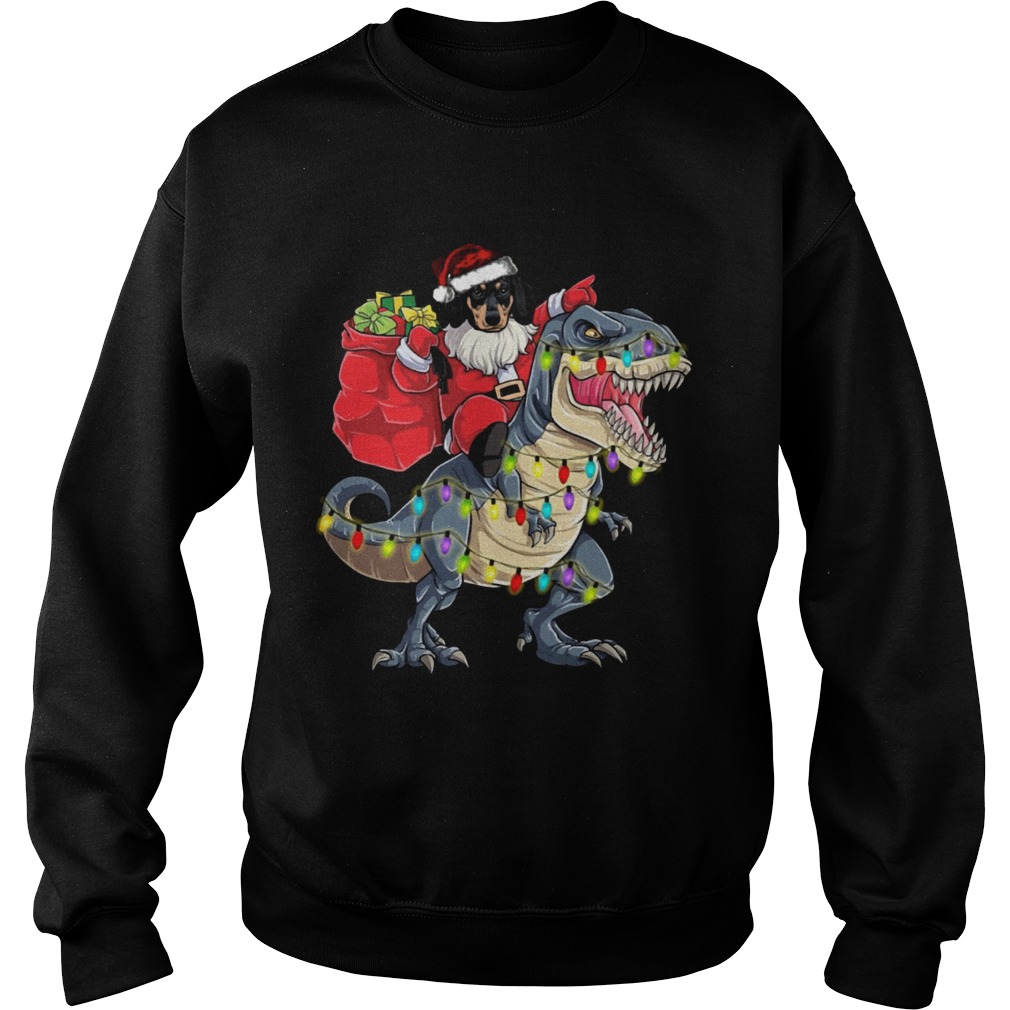 Christmas Dachshund Santa Riding Dinosaur Christmas Light Sweatshirt