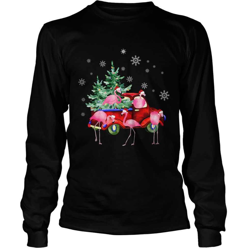 Christmas Flamingo Truck Funny Flamingo Santa Tree Xmas Gift LongSleeve
