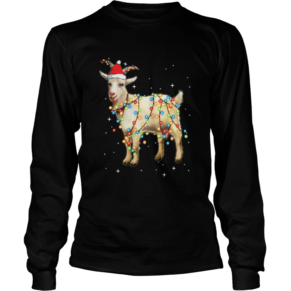 Christmas Lights Goat Wearing Santa Hat Funny Xmas LongSleeve