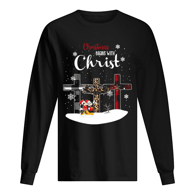 Christmas begins with christ cross Mickey Mouse Long Sleeved T-shirt 
