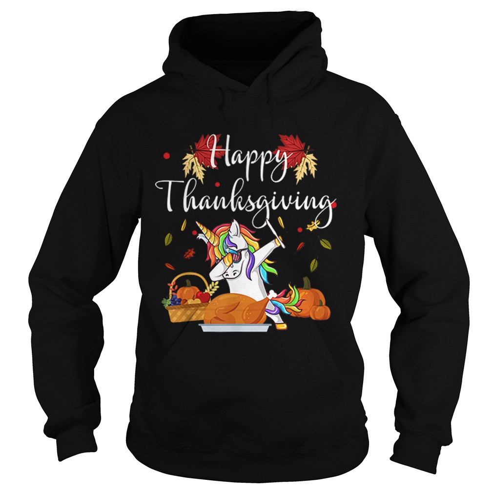 Dabbing Unicorn Dog Eating Turkey Happy Thanksgiving Day Hoodie