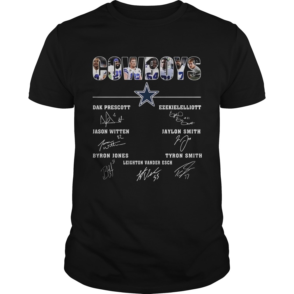 Dallas Cowboys Jason Witten Dak Prescott Ezekiel Elliott Byron Jones Tyron Smith Signatures shirt