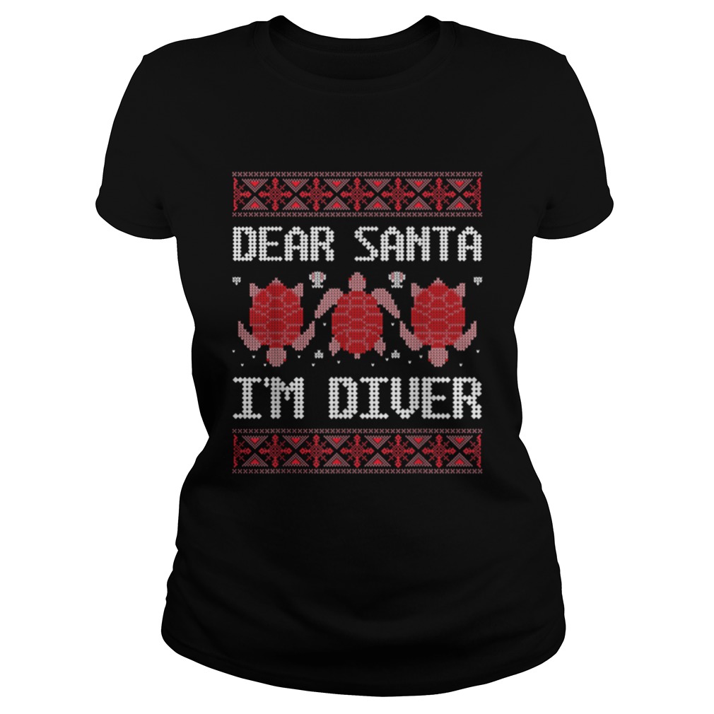 Dear Santa IM Scuba Diver Ugly Sea Turtle Christmas Sweater Classic Ladies
