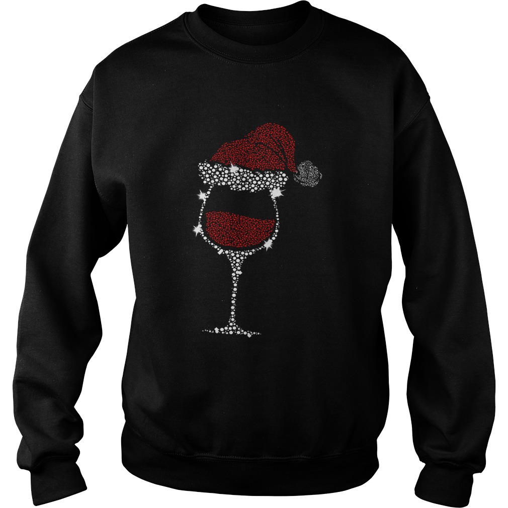 Diamond Wine Glasses Santa Hat Christmas Sweatshirt