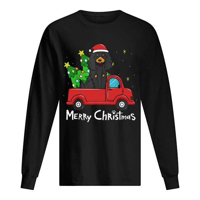 Gordon Setter Christmas Truck Tree Merry Christmas Long Sleeved T-shirt 
