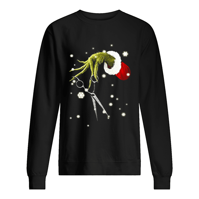 Grinch Hand Holding Scissor Christmas Unisex Sweatshirt