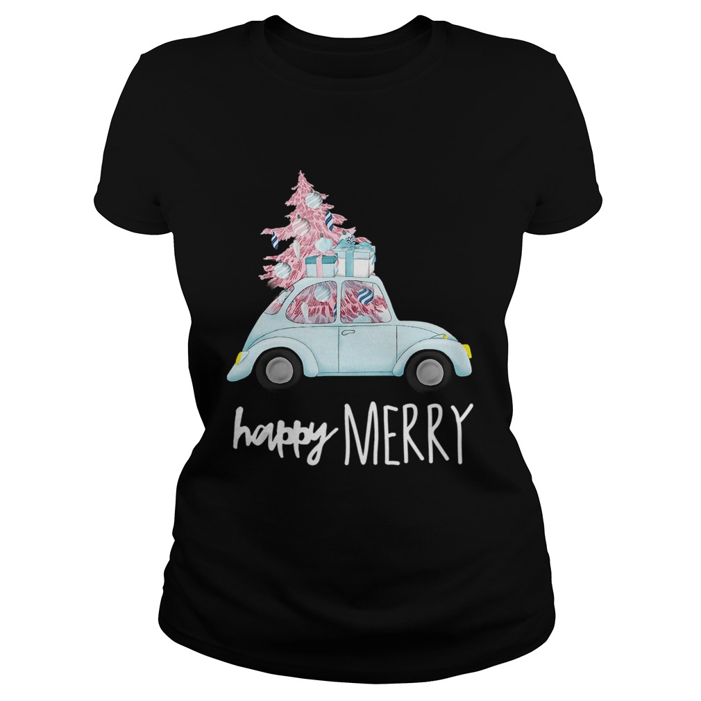 Happy Merry Vintage Car Christmas Holiday Pink Xmas Tree Classic Ladies