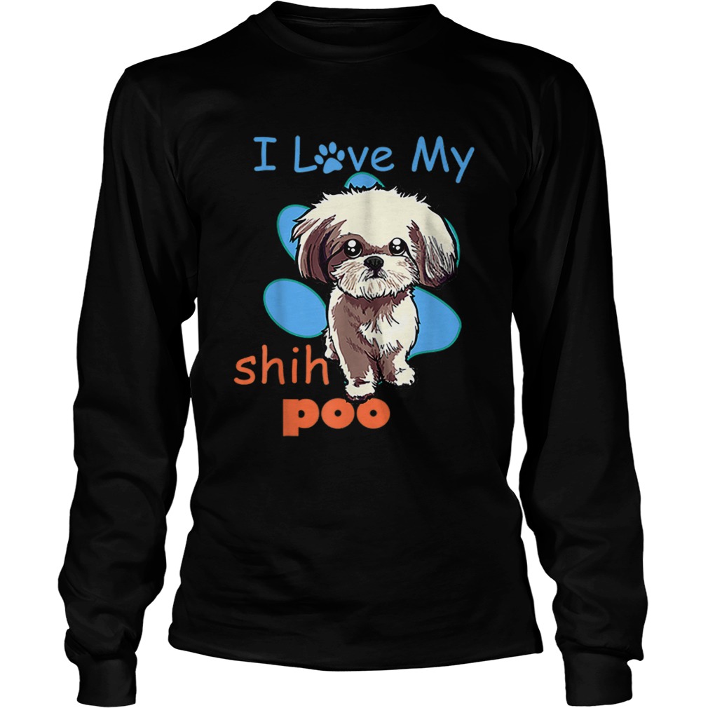 I Love My Shih Poo Best Dog Lover Paw Print Christmas LongSleeve
