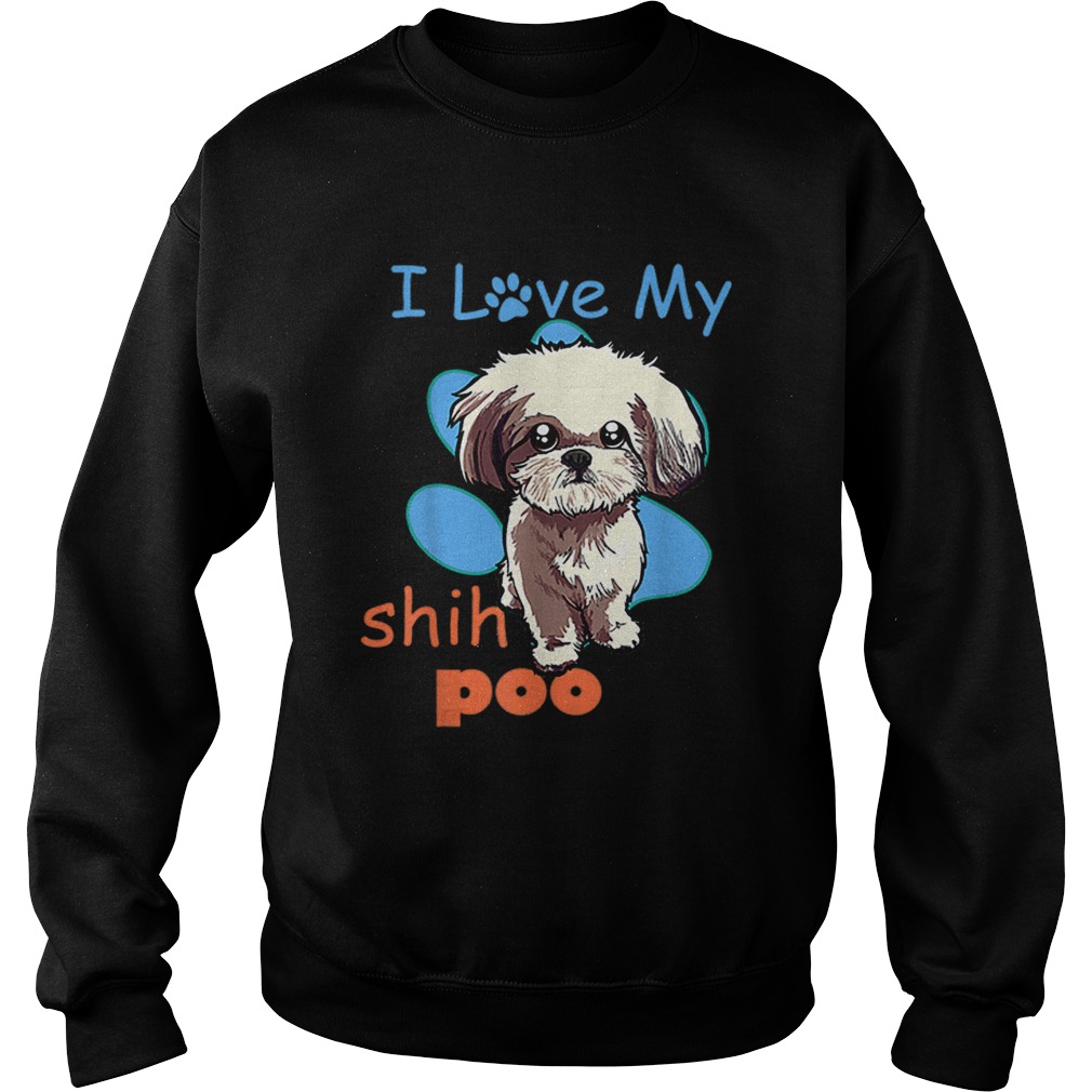 I Love My Shih Poo Best Dog Lover Paw Print Christmas Sweatshirt