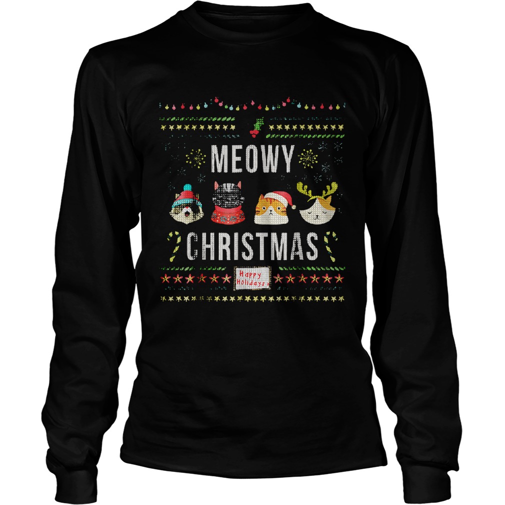Meowy Christmas Cat Lover Tacky Ugly Christmas Party LongSleeve