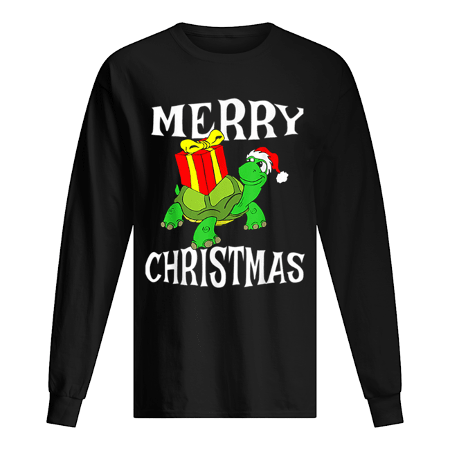 Merry Christmas Turtle Santa Hat Cute XMAS Present Gift Long Sleeved T-shirt 
