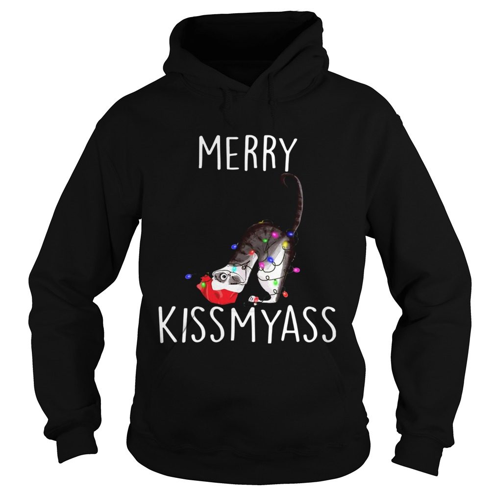 Merry Kissmyass Cat Christmas Hoodie