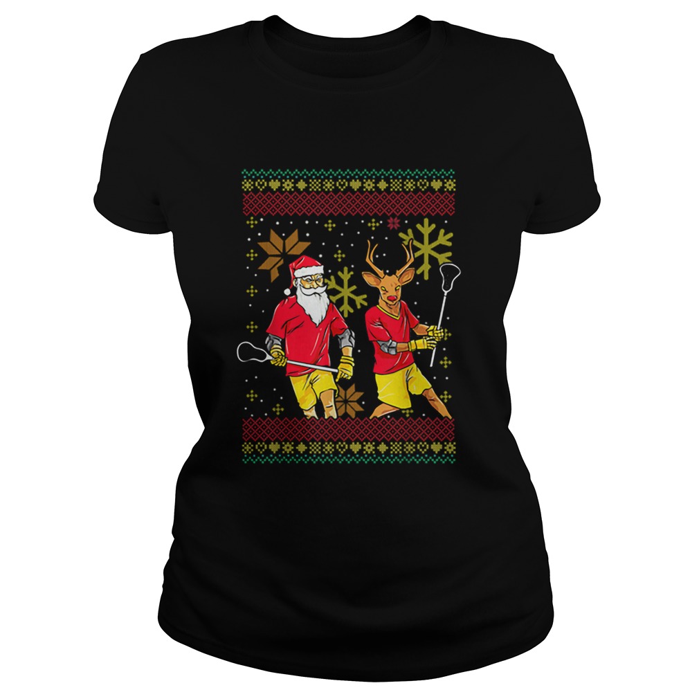 Merry Laxmas Christmas Lacrosse Player Reindeer Santa Claus Classic Ladies